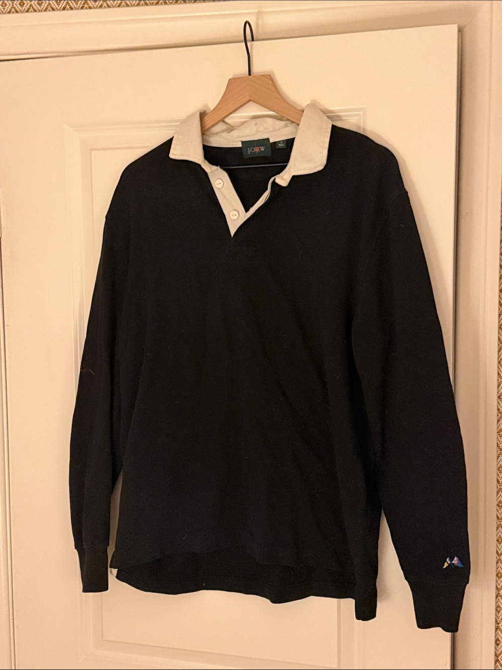 J. Crew Men’s Black Rugby Shirt with Contrast Collar